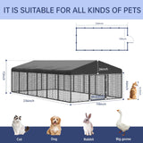 Petony 236" x 118" Outdoor Dog Kennel Steel Ideal Dog Fence for Medium/Small Dogs Anti-Rust Coating Cage with Roof All Weather Resistant Dog House with Double Locks