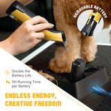 FuzzyFix Professional Dog Clippers for Grooming with Charging Replacement, Low Noise Pet Grooming Kit for Thick Curly Matted Heavy Coats Cordless Hair Trimmer with 8 Metal Guide Combs for Animal Horse