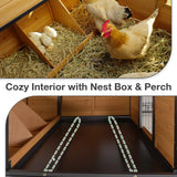 MEDEHOO 85.6" Chicken Coop with Wheels and Large Run, Heavy Duty Metal Frame Wooden Hen House for 4-6 Chickens, Mobile Poultry Cage with 3 Nesting Boxes, Waterproof Asphalt Roof & Anti-Predator Locks
