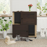 Garvee Cat Litter Box Enclosure for 2 Cats, Double Hidden Litter Box Furniture Cabinet with 2 Scratch Mat and Scratch Post, Modern Farmhouse Wooden Enclosed Cat Washroom, End Side Table