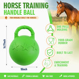 Seenelling 1 Pcs 10 Inch Horse Ball with Handle, Fruit Scented Horse Stall Toy, Anti Burst Slow Rebound Rubber Equine Play Herding Ball for Boredom Relief, Stable Enrichment Interactive (Green)