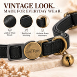 Retro Cat Collar with Brass Bell, Breakaway Adjustable Pet Collar