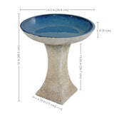 Sunnydaze Ceramic Bird Bath for Outside - 16" H - UV- and Frost-Resistant - Pedestal Bird Bath - Blue Glazed Bowl - White Lava Finish