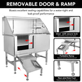 Towallmark Dog Grooming Tub, 50" L Pet Wash Station, Professional Stainless Steel Pet Grooming Tub with Ramp, Faucet, Sprayer, and Drain Kit