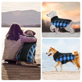 Kuoser Dog Winter Coat, Reversible Waterproof Dog Jacket with Leash Hole, Warm Dogs Fleece Vest Adjustable Doggy Cold Weather Clothes Plaid Christmas Outfit Pet Apparel for Extra Large Dogs, Blue 3XL