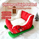 Christmas Dog Bed, Funny Santa Dog Sleigh Bed, Self Warming Fuzzy Cushion