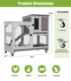 GUTINNEEN Duplex Rabbit Hutch Indoor with Chew-Proof Frame & 2 Leak-Proof Sliding Trays, Rain Cover, Wooden Guinea Pig Cages with Wheels - Grey