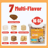 Just Try 16OZ Freeze-Dried Dog Treats Mixed Flavors for Dogs & Cats Raw Single Ingredient Chicken,Salmon, Beef Liver,Chicken Liver,Chicken Heart,Duck,Cod,High Protein Grain-Free Training Treats
