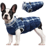 FUAMEY Dog Coat for Small Dogs,Waterproof Dog Winter Jacket with Harness Built in Puppy Cold Weather Coats Reflective Pet Vest with Zipper Warm Fleece Dogs Snowsuit Windproof Blue Plaid XS