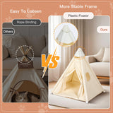 Large Cat & Small Dog Teepee Tent House (Int 26x26x26in/Ext 30x30x33in) for Ragdoll Cat, Mini Schnauzer, Welsh Corgi, Small French Bulldog, Cotton Canvas & Stable Frame