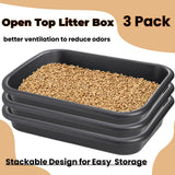 Tlence 3 Pack Low Entry Cat Litter Box, 23" Open Top Pet Litter Pan for Kitten, Extra Large Senior Cat Travel Toilet, Shallow Potty Tray Boxes for Indoor Outdoor Frail Handicap Disabled Elderly Cats