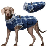 FUAMEY Dog Coat for Large Dogs,Waterproof Dog Winter Jacket with Harness Built in Puppy Cold Weather Coats Reflective Pet Vest with Zipper Warm Fleece Dogs Snowsuit Windproof Blue Plaid 3XL