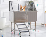 Albott 50-Inch Stainless Steel Dog Washing Station with Anti-Slip Steps, Sprayer, Faucet, and Soap Box – Professional Pet Bathtub for Medium/Small Pets, Ideal for Home, Garage, and Grooming(Left)
