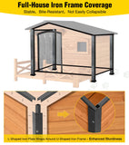 Aivituvin Heated Dog House Outdoor with Heating Blanket, Insulated Dog Kennel Waterproof with All-Around Iron Frame, Sliding Window, PVC Curtain - Natural