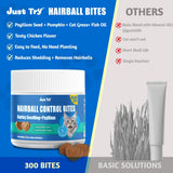 Just Try 300 Bites Hairball Control Cat Treats - Hairball Treatment & Relief for Cats - with Cat Grass, Pumpkin, & Omega-3 Fish Oil, Crunchy Chicken Flavor Crunchy Bites