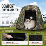 Portable Assembly-Free Cat Pop Up Tent, Ventilation Outdoor Indoor Cat House with Detachable Toy Ball, Sunshade Camping Pet Tent for Cats with Non-Slip Cushion Up to 15LB