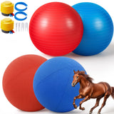 Suilung 2 Set Giant 40" Herding Ball with Cover Anti Burst, Waterproof Durable Large Horse Toy, Please Watch VCR for Inflating Horse Toys for Equine Pasture Stall Outdoor, Pump Included (Blue, Red)