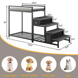 kepptory Pet Bunk Bed with Stairs and Storage, Dog Beds Attachment to Human Bed, Bedside Dogs Cot for Small, Medium Cats & Dogs, Pet Window Perch (Grey)
