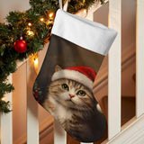 Winter Christmas Christmas Stocking 18" Cute Cat Red Santa Hat Large Xmas Hanging Stocking Decoration Plush Stocking for Winter Family Holiday Party Supplies & Gifts