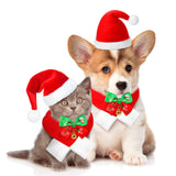 Christmas Dog Santa Hat with Scarf Pet Costume Dog Christmas Outfit Xmas Pet Hat Scarf Bow Tie Collar with Bell Dog Santa Claus Hat Scarf Suit for Cat Dog Puppy Cosplay Xmas Costumes Party Fancy Dress