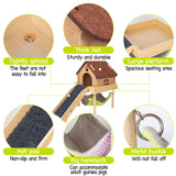 BESNEW 3 in 1 Enlarged Guinea Pig Hammock,Wooden Guinea Pig Hideout with House & Platform & Stairs Small Animal Toys for Hiding Sleeping Activities