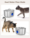 Pet water fountain with dual water flow mode, shown with cats interacting.