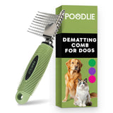 Poodle Dematting Fur Rake Comb Brush for Dogs and Cats - Long 2.5" Steel Safety Blades Metal Comb for Detangling Matted or Knotted Undercoat Hair (Green)