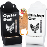 CluckRoots Chicken Grit and Oyster Shell Feeder Combo, No-Spill Weatherproof Heavy-Duty Design, Lift-Off Wall-Mounted Metal Dispenser w/View Window, Chicken Coop Accessories Gifts for Lovers Women