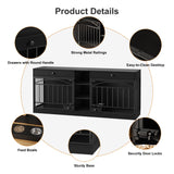 GarveeHome Dog Crate Furniture for 2 Dogs, Dog Kennel Indoor with Storage and Feeding Bowls, Double Dog Crate TV Stand for Small Medium Dogs, Black