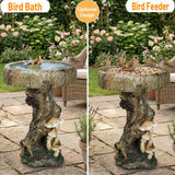 Hamiedun Bird Baths for Outdoor - 24.8" Tall Pedestal Resin fiber, Woodland Tree Trunk Decoration Yard Statue，Pedestal Birdbaths for Outdoors, Garden, Patio, Lawn, Backyard (24.8''H)