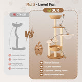 BUMUBI Rattan Cat Climbing Tower Condo with Scratching Post,Capsule,Basket,and Bed Modern Heavy Duty Cat Tree for Indoor Cat Large Adult