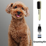 2-in-1 Electric Pet Grooming Brush with Coconut Oil Conditioner Spray, Professional Hair Styling Tool for Medium and Long Haired Dogs and Cats, Quick Hair Styling & Removing Loose Fur Knots