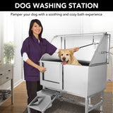 Towallmark Dog Grooming Tub, 50" L Pet Wash Station, Professional Stainless Steel Pet Grooming Tub with Ramp, Faucet, Sprayer, and Drain Kit