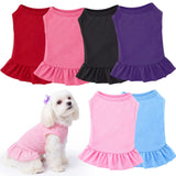 Weewooday 6 Pieces Dog Dresses Cats Shirt Skirt Dog Sleeveless Outfits Breathable Pet Dress with Ruffles Pet Sundress Outfits for and (M Size)