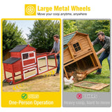 Aivituvin Mobile Chicken Coop with Wheels for 4-6 Chickens, Backyard Expandable Chicken House Duck Cage with Run, 2 Nesting Boxes, Easy Clean Pull-Out Tray, Leak-Resistant Asphalt Roof, 82.4"(Red)