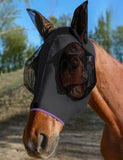 HackFond Horse Fly Mask with Ears, UV Protection, Breathable Mesh, Snug Fit Wear Under Halter, Fly Mask for Horses Black Cob