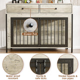 LEMBERI 44 Inch Large Dog Crate Furniture with 2 Storage Drawers, Wooden Dog Kennel Furniture as End Table, Decorative Pet Cage Dog House Indoor for Dogs, New Grey