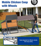 Large Chicken Coop with Wheels, Upgraded with All-Arounded Iron Frame Chicken Tractor, Poultry Chicken House with Large Run, Waterproof Roof, Expandable Nesting Box, 85" L for 5-7 Chickens