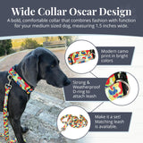 Lucky Love Dog Wide Dog Collar - Adjustable, Durable, Soft Webbing, & Comfortable 1.5 inch Wide Collar for Dogs Male and Female with Strong Buckle - Oscar, Medium