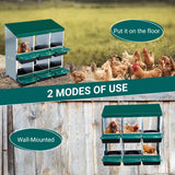 Garvee Chicken Nesting Boxes, 6 Hole Metal Chicken Laying Box with Removable Trays for Chicken Coop, Green