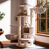 Extra Large Cat Tree for Maine Coon,65 Inches Tall Cat Tree Tower for Indoor Cats Large Adult 20 lbs,XXL Heavy Duty Luxury Sturdy Cat House with Big Hammock,Sisal Scratching Post,Condo,Beige