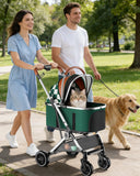 GTPLAYER Pet Stroller for Dogs & Cats, 3-in-1 Foldable Pet Strollers with Detachable Carrier, 360° Swivel Front Wheels & Rear Brakes, Up to 45 lbs, Green