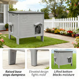 Plastic Insulated Outdoor Cat House Weatherproof for Feral Cat, Elevated Cat Shelter with Escape Door, Easy Assemble, Expansive Interior‌ Grey 22.0" L x 21.0" W x 16.0" H