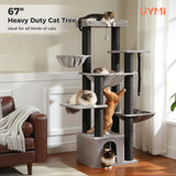UYMI XXL Cat Tree, 67" Heavy Duty Cat Tower for Indoor Cats Large Adult with 13 Thick Scratching Posts (φ4.3), Large Perch, Spacious Condo, Hammock - for Maine Coon up to 20 lbs, Black