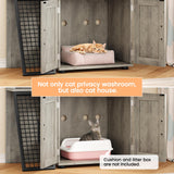 GAOMON Litter Box Enclosure With Platform, Double Layer Hidden Furniture, Modern Villa Cabinet With Ladder, Cat Washroom Indoor, Grey