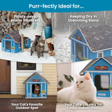Deluxe Heated Cat House for Winter - Weatherproof, Insulated, Easy Assembly, Cat Heating Pad, Dual Escape Doors, Outdoor & Indoor Cat House - Blue Tiles Pethouse