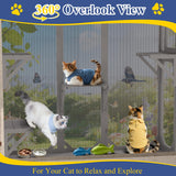 PetsCosset Cat Window Box Wooden Window Catio for Indoor Cats, Cat Enclosure with 4 Platforms & 3 Doors, Wall-Mounted Perch for Sunbathing, Play & Tunnel Connection, All-Weather Use, Keeps Insects Out