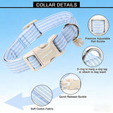 ARING PET Stripe Dog Collar, Cute Spring Summer Blue Stripe Pet Collars with Bow Charm for Puppy Small Medium Large Boy Girl Dogs-XS, for Daily Outdoor Walking Training