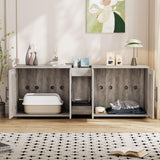 GAOMON Litter Box Enclosure with Double Cage, Cat House,Hidden Litter Box Enclosure Furniture for 2 Cats, Wooden Enclosed Cat Litter Box Furniture,55”L x 17.7”W x 22.5”H, Grey
