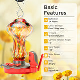 TT Nature Glass Smart Hummingbird Feeder with Camera Solar Powered 2K- AI Identify & Water Detection, Instant Notification, Leakproof & Ant Moat, Compatible with Alexa & Google Assistant